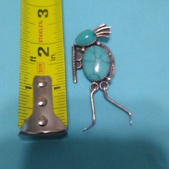 G B Silver/Turquoise Flute playing Kokopelli Brooch/Pendant 925 chain - Picture 2 of 14